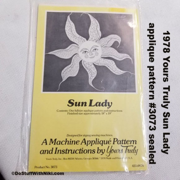 1978 Yours Truly Sun Lady applique pattern #3073 sealed PAT048 - Picture 1 of 4